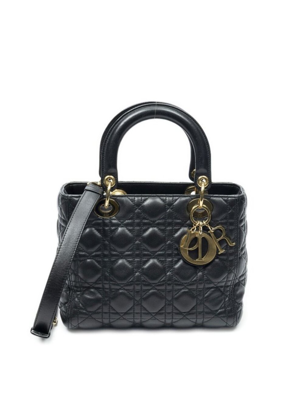 Dior Medium Lady Dior Zip Black Kanaj Lambskin Leather Handbag